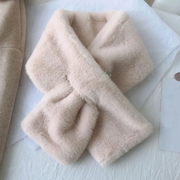 Women Winter Warm Thicken Scarfs Solid Color Faux Fur Plush Cross Collar Scarf Elegant Warm Fashion Accessories