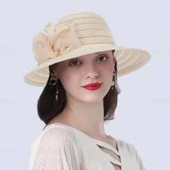 Women-Organza-Kentucky Sun Hats-Summer-Wide-Brim-Flower-Church-Hats for Tea Party Bridal Wedding Dress-Derby Hat