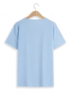 Women's 100% Cotton Shirt Blouse Button Print Weekend Streetwear Basic Casual Linen Like Short Sleeve Crew Neck White Summer Spring