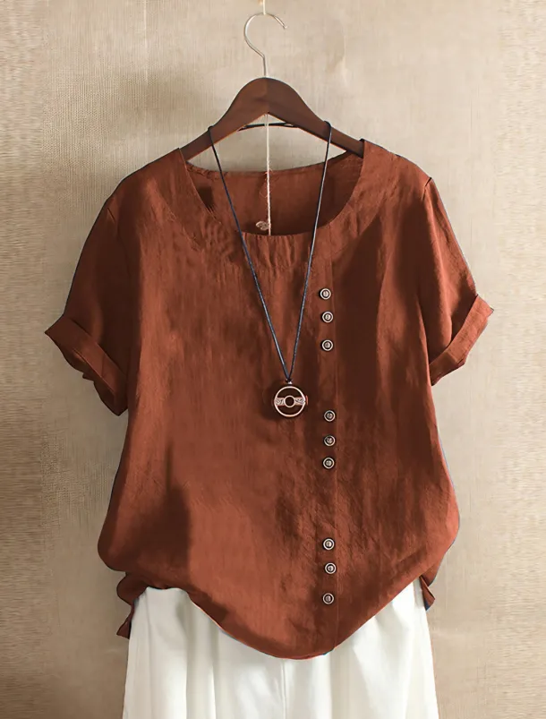 Women's 100% Cotton Shirt Patchwork Casual Daily Weekend Solid Casual Linen Like Short Sleeve Crew Neck Round Neck White Summer Spring