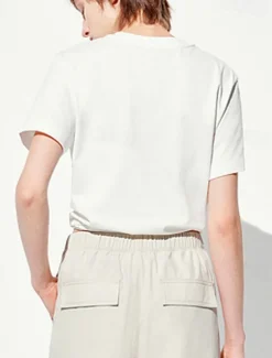 Women's 100% Cotton T Shirt Animal Cat Letter Stylish Basic Modern Short Sleeve Crew Neck Regular Tops Daily Sports Going out Print White Spring, Fall, Winter, Summer