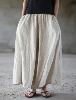 Women's Linen Viscose Culottes Wide Leg Vacation Vintage Ethnic Style Full Length Mid Waist Solid Color Comfy Breathability Soft Micro-elastic Vacation Home Casual Beige Summer Spring Fall Oversized