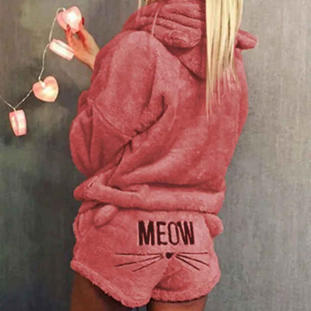 Women's Loungewear Sweatsuit Sets 2 Pieces Animal Cat Warm Plush Comfort Home Street Daily Fleece Hoodie Long Sleeve Hoodie Shorts Elastic Waist Fa Home Outfits