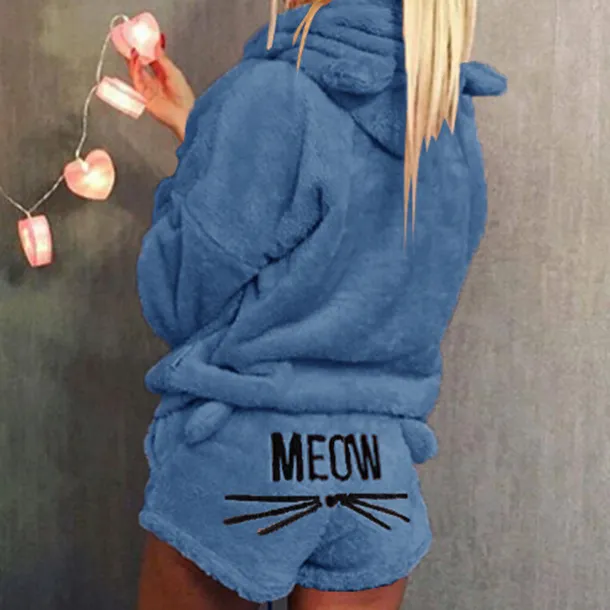 Women's Loungewear Sweatsuit Sets 2 Pieces Animal Cat Warm Plush Comfort Home Street Daily Fleece Hoodie Long Sleeve Hoodie Shorts Elastic Waist Fa Home Outfits