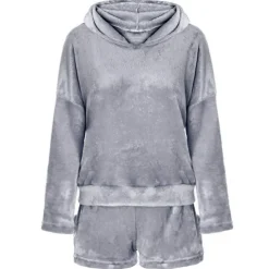 Women's Loungewear Sweatsuit Sets 2 Pieces Animal Cat Warm Plush Comfort Home Street Daily Fleece Hoodie Long Sleeve Hoodie Shorts Elastic Waist Fa Home Outfits