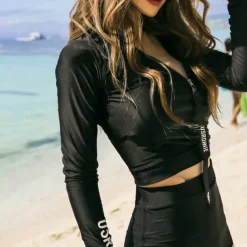 Women's 2 Piece Rash Guard UPF50+ Tankini Swimsuit Long Sleeve Bathing Suit UV Sun Protection Breathable Stretchy Front Zip Swimwear - Swimming Surfing Water Sports Patchwork Summer