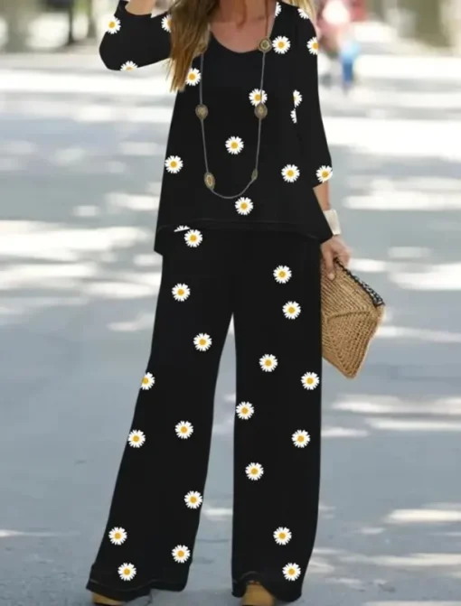 Women's 2 Pieces Basic Neon & Bright Shirt Blouse 3/4 Length Sleeve V Neck Floral Print Casual Linen Like Black Summer Regular Fit