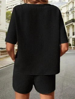 Women's 2 Pieces Fashion Streetwear Daily Shorts Sets Short Sleeve Crew Neck Solid Color Drawstring Casual Daily Black White Pink Summer Loose Fit