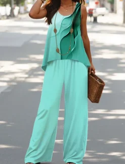 Women's 2 Pieces Vacation Daily Pants Sets Sleeveless U Neck Ombre Graphic Casual Daily Pink Blue Green Summer Loose Fit
