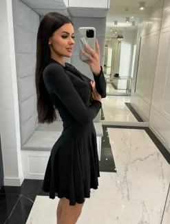 Women's A Line Dress Mini Dress Ruffle Date Vacation Elegant Lapel Long Sleeve Black Coffee Gray Color