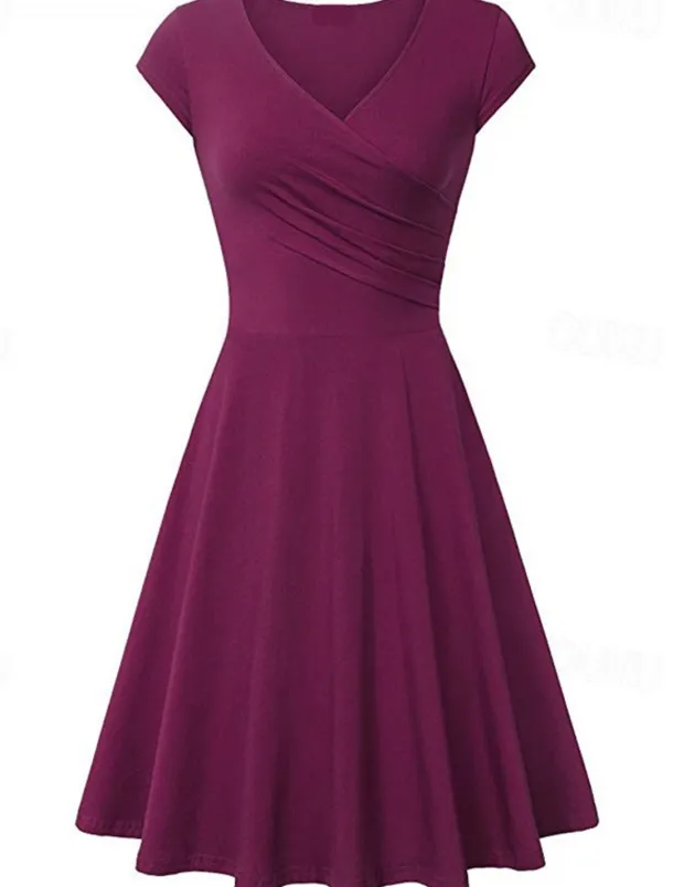 Women's A Line Dress Short Mini Dress Beige Short Sleeve Pure Color Ruched Spring Summer V Neck Elegant Classic 2023 4XL