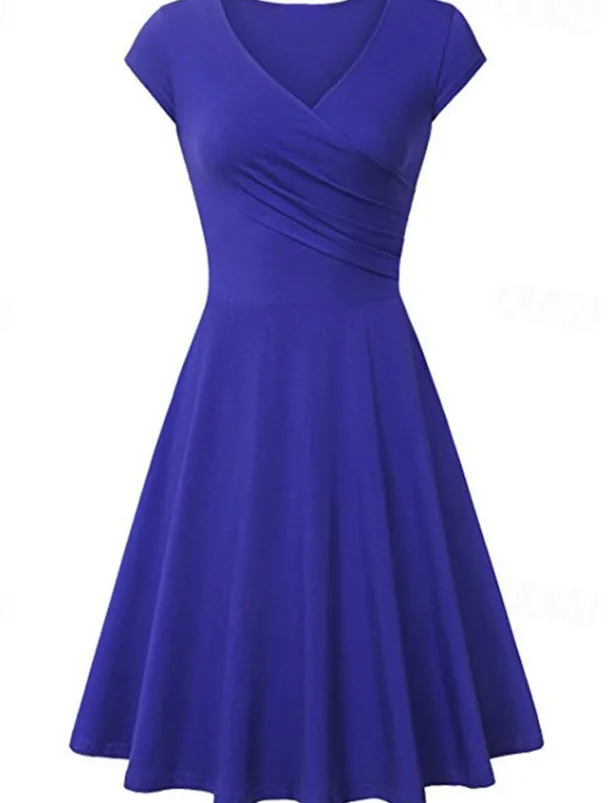 Women's A Line Dress Short Mini Dress Beige Short Sleeve Pure Color Ruched Spring Summer V Neck Elegant Classic 2023 4XL