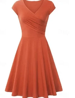 Women's A Line Dress Short Mini Dress Beige Short Sleeve Pure Color Ruched Spring Summer V Neck Elegant Classic 2023 4XL