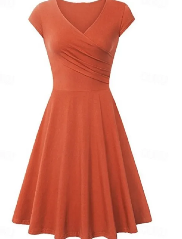 Women's A Line Dress Short Mini Dress Beige Short Sleeve Pure Color Ruched Spring Summer V Neck Elegant Classic 2023 4XL