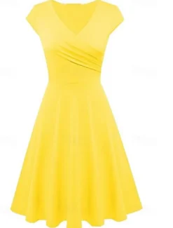 Women's A Line Dress Short Mini Dress Beige Short Sleeve Pure Color Ruched Spring Summer V Neck Elegant Classic 2023 4XL