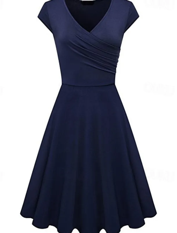 Women's A Line Dress Short Mini Dress Beige Short Sleeve Pure Color Ruched Spring Summer V Neck Elegant Classic 2023 4XL