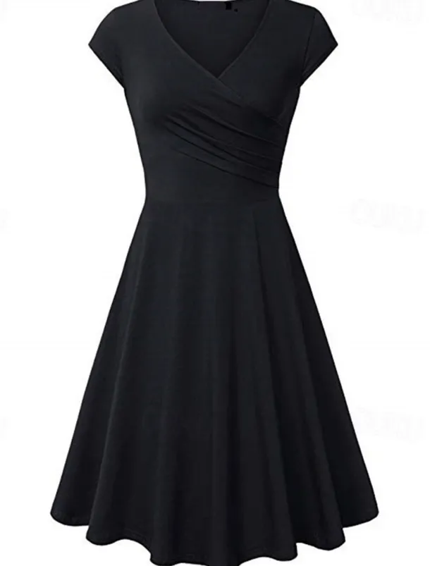 Women's A Line Dress Short Mini Dress Beige Short Sleeve Pure Color Ruched Spring Summer V Neck Elegant Classic 2023 4XL