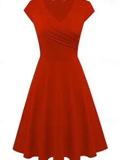 Women's A Line Dress Short Mini Dress Beige Short Sleeve Pure Color Ruched Spring Summer V Neck Elegant Classic 2023 4XL