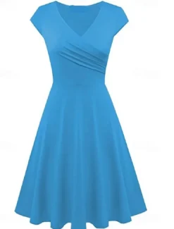 Women's A Line Dress Short Mini Dress Beige Short Sleeve Pure Color Ruched Spring Summer V Neck Elegant Classic 2023 4XL