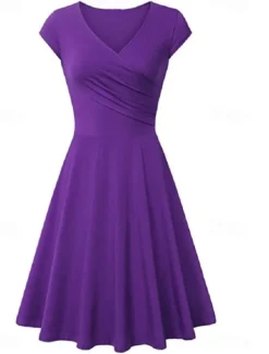 Women's A Line Dress Short Mini Dress Beige Short Sleeve Pure Color Ruched Spring Summer V Neck Elegant Classic 2023 4XL