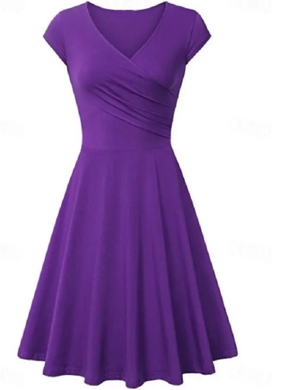 Women's A Line Dress Short Mini Dress Beige Short Sleeve Pure Color Ruched Spring Summer V Neck Elegant Classic 2023 4XL