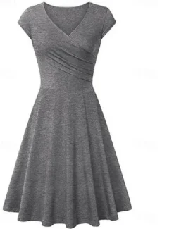 Women's A Line Dress Short Mini Dress Beige Short Sleeve Pure Color Ruched Spring Summer V Neck Elegant Classic 2023 4XL