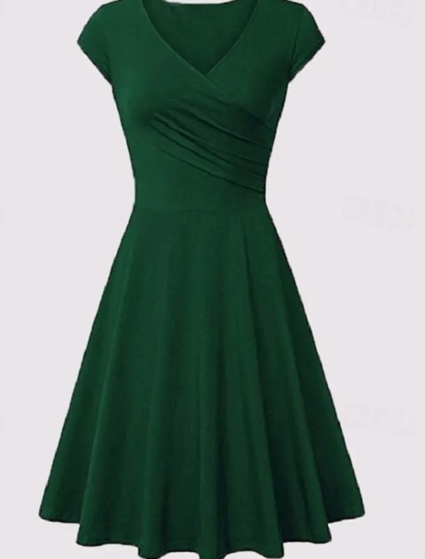 Women's A Line Dress Short Mini Dress Beige Short Sleeve Pure Color Ruched Spring Summer V Neck Elegant Classic 2023 4XL