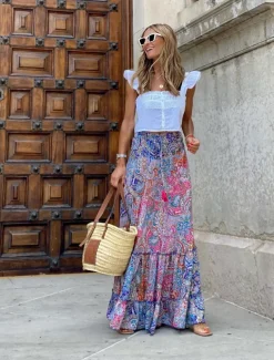 Women's A Line Swing Long Skirt Bohemia Maxi Skirts Print Floral Graphic Holiday Casual Daily Spring & Summer Fashion Bohemian Boho Pink