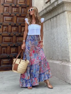 Women's A Line Swing Long Skirt Bohemia Maxi Skirts Print Floral Graphic Holiday Casual Daily Spring & Summer Fashion Bohemian Boho Pink