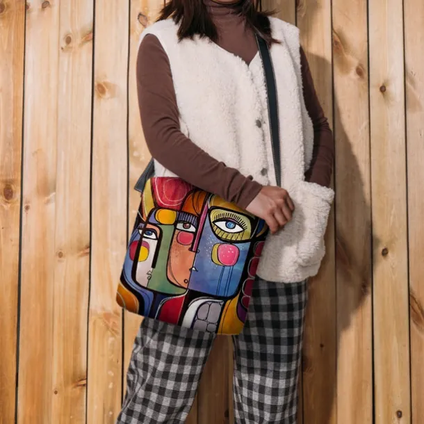 Women's Abstract Art Crossbody Bag – Colorful Cubist Print Shoulder Purse for Artists, Creative Professionals, and Casual Outings
