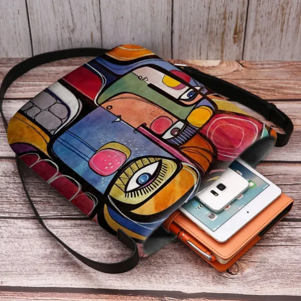 Women's Abstract Art Crossbody Bag – Colorful Cubist Print Shoulder Purse for Artists, Creative Professionals, and Casual Outings