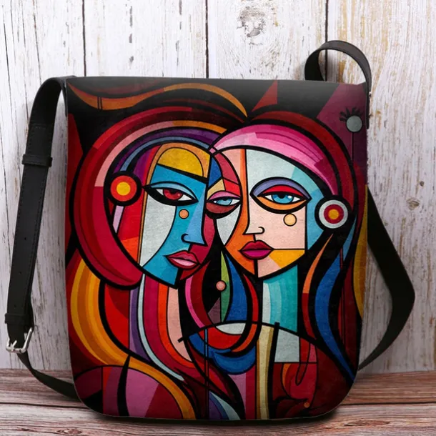 Women's Abstract Art Crossbody Bag – Colorful Cubist Print Shoulder Purse for Artists, Creative Professionals, and Casual Outings