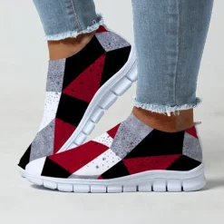 Women's Abstract Art Print Slip-On Sneakers - Breathable Flyknit Casual Shoes for Everyday Wear and Comfort