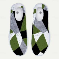 Women's Abstract Art Print Slip-On Sneakers - Breathable Flyknit Casual Shoes for Everyday Wear and Comfort