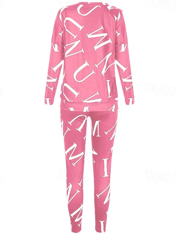 Women's Active Sports Shirt Pants Sets Pants Trousers Long Sleeve One Shoulder Letter Print Casual Daily Black White Pink Spring & Fall Regular Fit