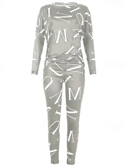 Women's Active Sports Shirt Pants Sets Pants Trousers Long Sleeve One Shoulder Letter Print Casual Daily Black White Pink Spring & Fall Regular Fit