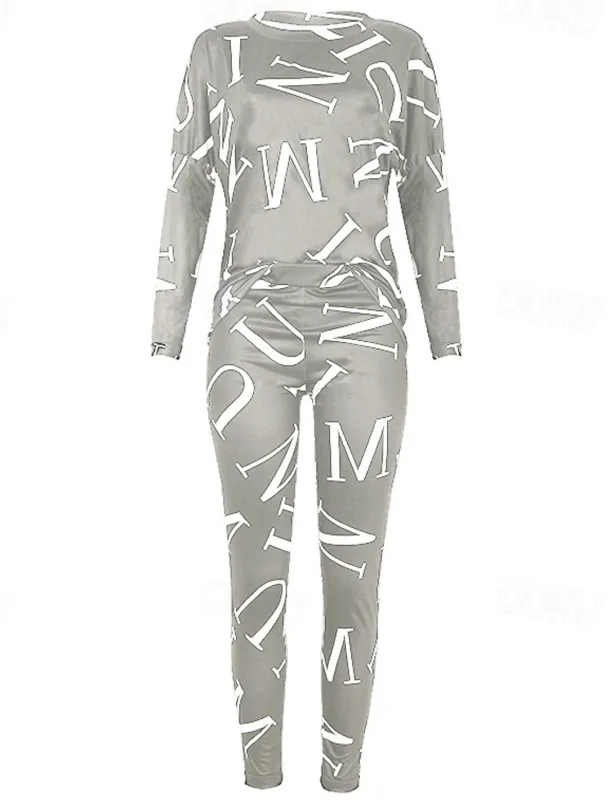 Women's Active Sports Shirt Pants Sets Pants Trousers Long Sleeve One Shoulder Letter Print Casual Daily Black White Pink Spring & Fall Regular Fit