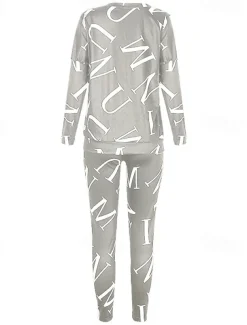 Women's Active Sports Shirt Pants Sets Pants Trousers Long Sleeve One Shoulder Letter Print Casual Daily Black White Pink Spring & Fall Regular Fit