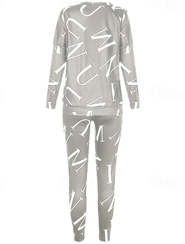 Women's Active Sports Shirt Pants Sets Pants Trousers Long Sleeve One Shoulder Letter Print Casual Daily Black White Pink Spring & Fall Regular Fit