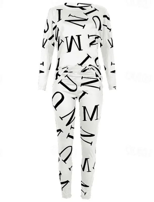 Women's Active Sports Shirt Pants Sets Pants Trousers Long Sleeve One Shoulder Letter Print Casual Daily Black White Pink Spring & Fall Regular Fit