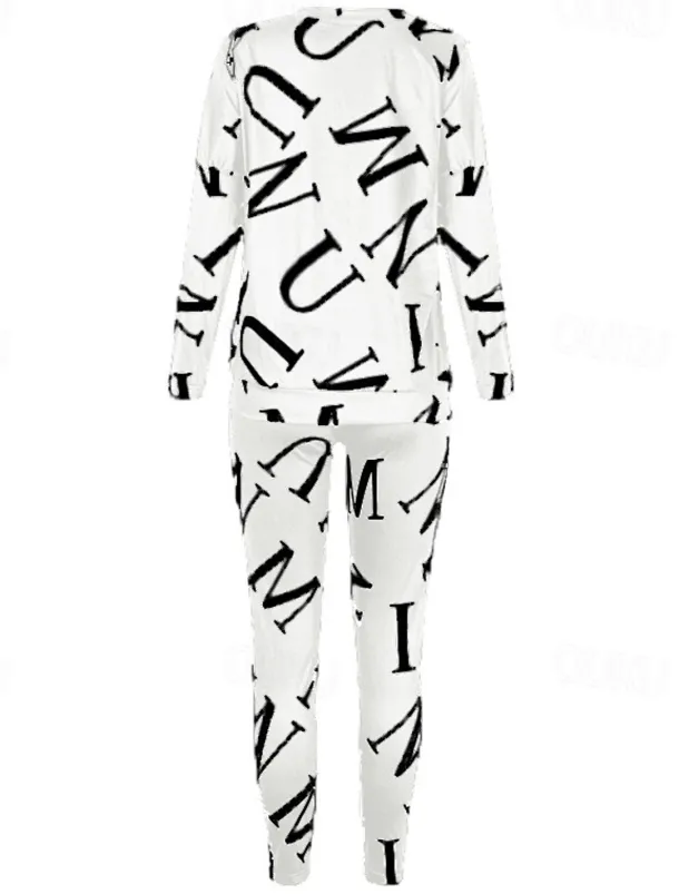 Women's Active Sports Shirt Pants Sets Pants Trousers Long Sleeve One Shoulder Letter Print Casual Daily Black White Pink Spring & Fall Regular Fit