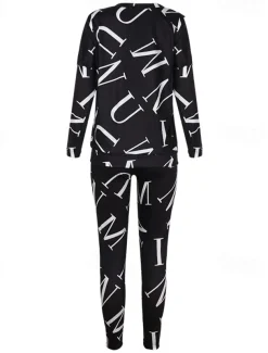 Women's Active Sports Shirt Pants Sets Pants Trousers Long Sleeve One Shoulder Letter Print Casual Daily Black White Pink Spring & Fall Regular Fit