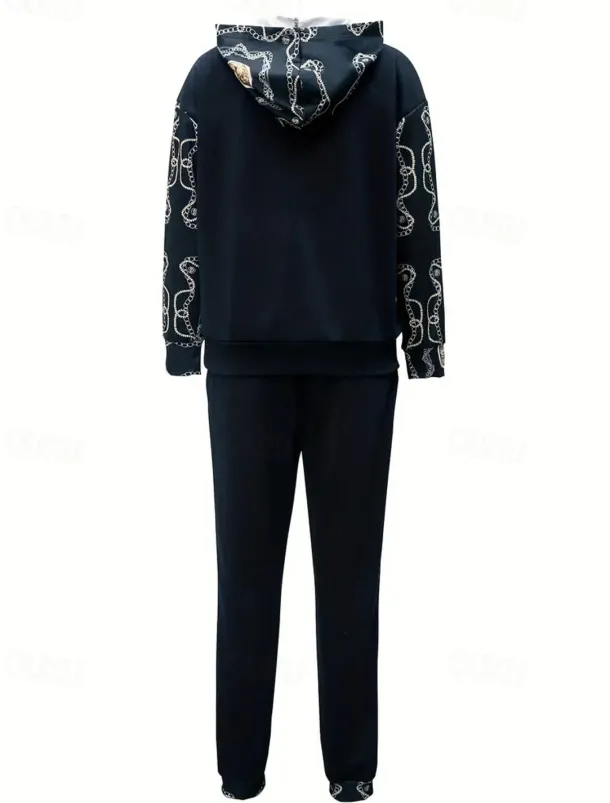 Women's Active Streetwear Boho Tracksuit Pants Sets Sweatshirt Long Sleeve Hooded Graphic Print Sports Outdoor Casual Blue Fall & Winter Regular Fit