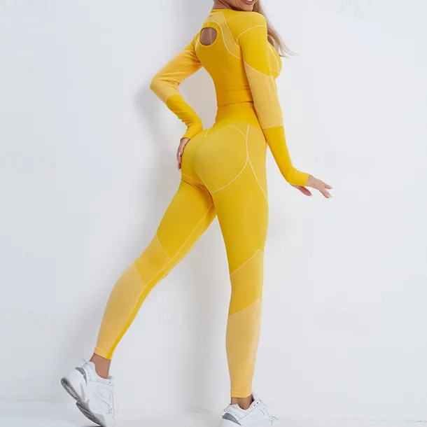 Women's Activewear Set Workout Sets Winter 2 Piece Cropped Stripes Leggings Crop Top Yellow Pink Spandex Yoga Fitness Gym Workout Tummy Control Butt Lift Breathable Sport Activewear Stretchy