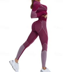 Women's Activewear Set Workout Sets Winter 2 Piece Cropped Stripes Leggings Crop Top Yellow Pink Spandex Yoga Fitness Gym Workout Tummy Control Butt Lift Breathable Sport Activewear Stretchy