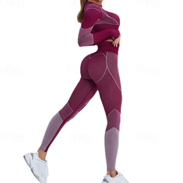 Women's Activewear Set Workout Sets Winter 2 Piece Cropped Stripes Leggings Crop Top Yellow Pink Spandex Yoga Fitness Gym Workout Tummy Control Butt Lift Breathable Sport Activewear Stretchy