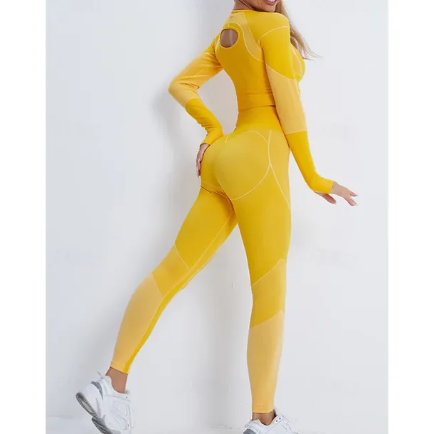 Women's Activewear Set Workout Sets Winter 2 Piece Cropped Stripes Leggings Crop Top Yellow Pink Spandex Yoga Fitness Gym Workout Tummy Control Butt Lift Breathable Sport Activewear Stretchy