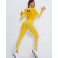 Women's Activewear Set Workout Sets Winter 2 Piece Cropped Stripes Leggings Crop Top Yellow Pink Spandex Yoga Fitness Gym Workout Tummy Control Butt Lift Breathable Sport Activewear Stretchy