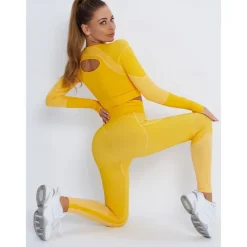Women's Activewear Set Workout Sets Winter 2 Piece Cropped Stripes Leggings Crop Top Yellow Pink Spandex Yoga Fitness Gym Workout Tummy Control Butt Lift Breathable Sport Activewear Stretchy