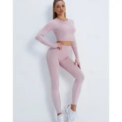 Women's Activewear Set Workout Sets Winter 2 Piece Cropped Stripes Leggings Crop Top Yellow Pink Spandex Yoga Fitness Gym Workout Tummy Control Butt Lift Breathable Sport Activewear Stretchy